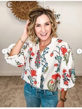 GiGio Floral Blouse Balloon Sleeve Sz S